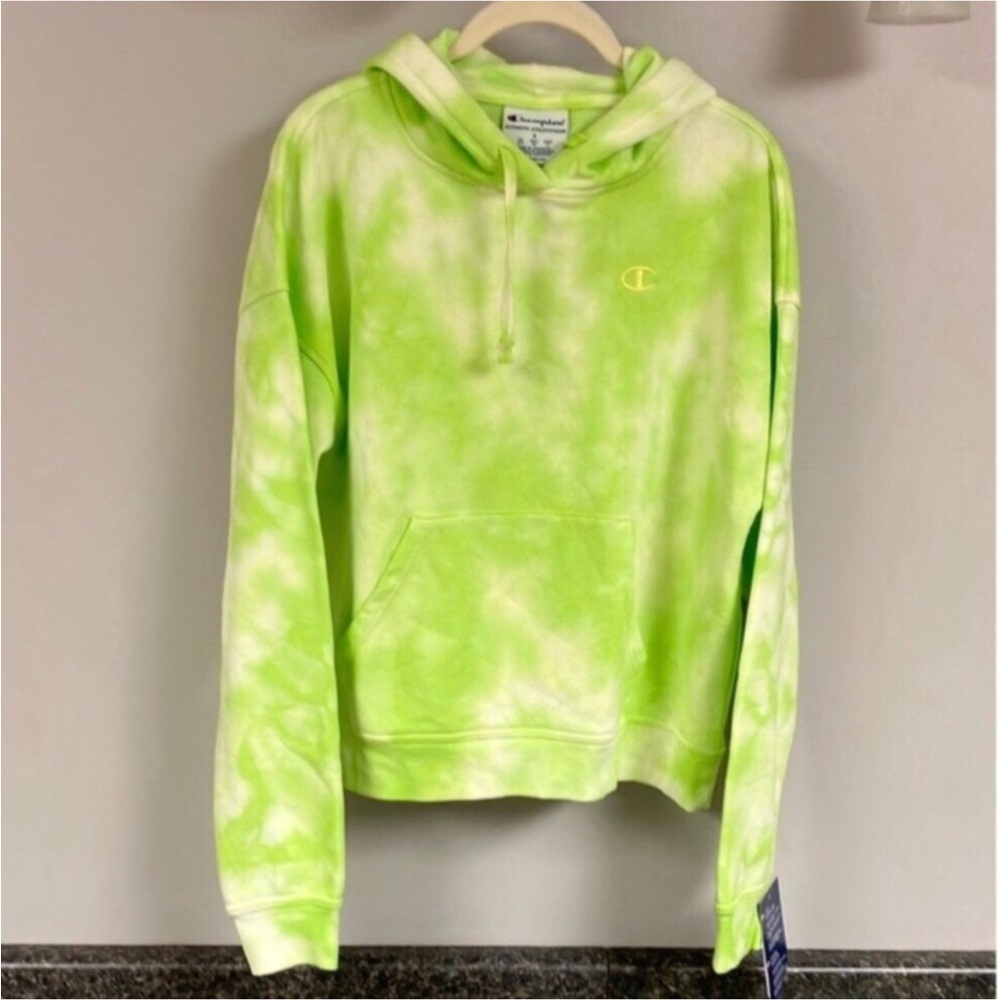 nwt champion lime green tie dyed sweatshirt hoodie shirt jacket S